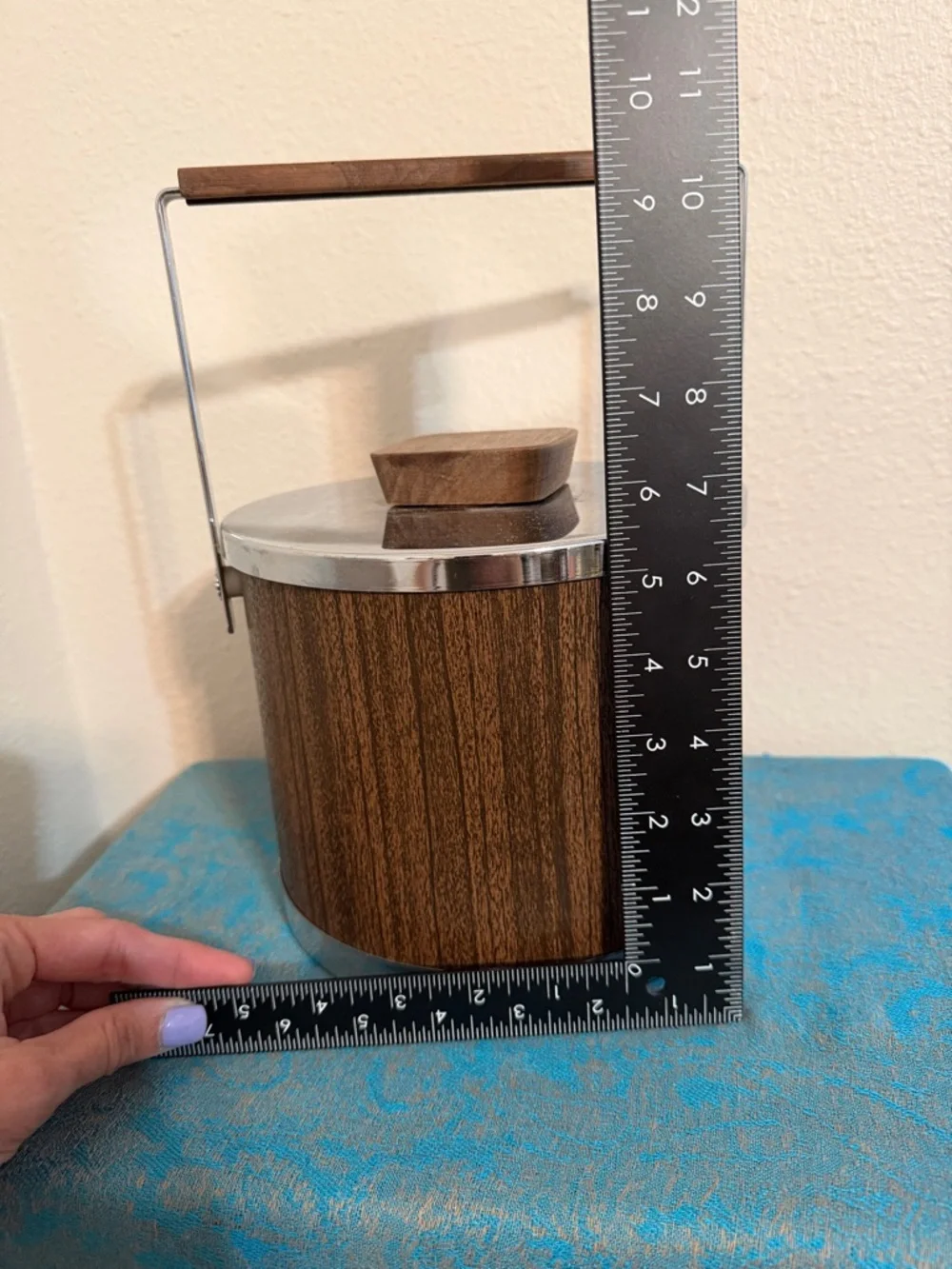 Vintage Mid Century ATAPCO Faux Wood & Chrome Steel Ice Bucket Collectible!